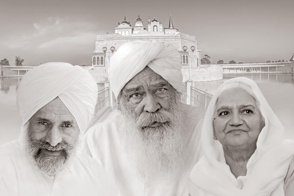 Founder Kirpal Singh in the centre, surrounded by Dr. Harbhajan Singh and his wife Surinder Kaur, who were given the mission to spread the message of Unity of Man.